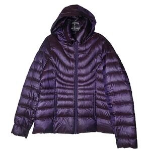 a.n.a Packable Premium Down Jacket Womens Large Purple Hooded Puffer Coat L